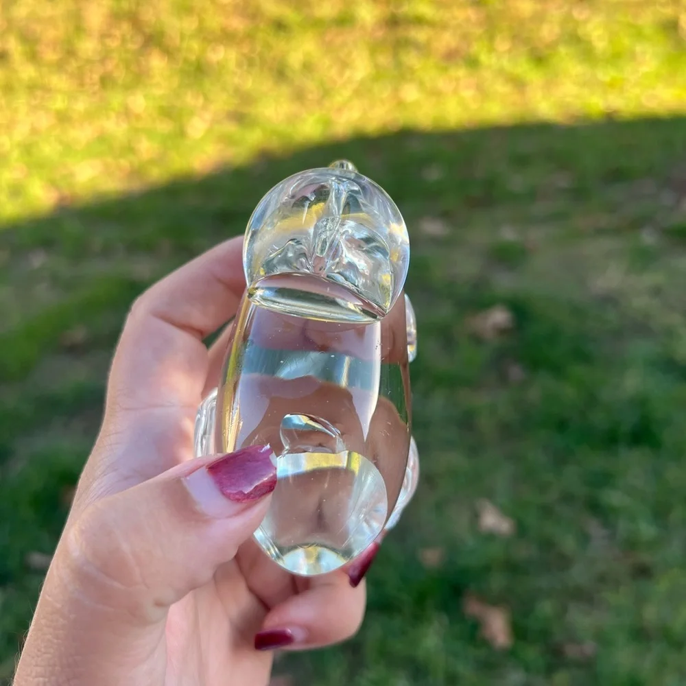Hand Blown Glass Fish Paperweight Clear 4.5x4 Inches (lil Chip On Tummy)